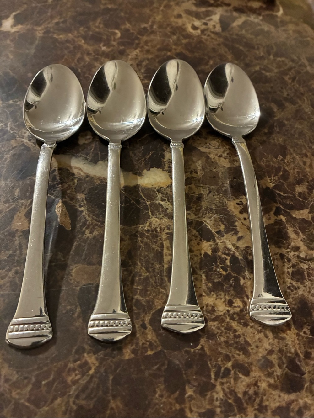 Wallace Glossy Stainless Teaspoon Set of 4 - Classic Beaded Handle